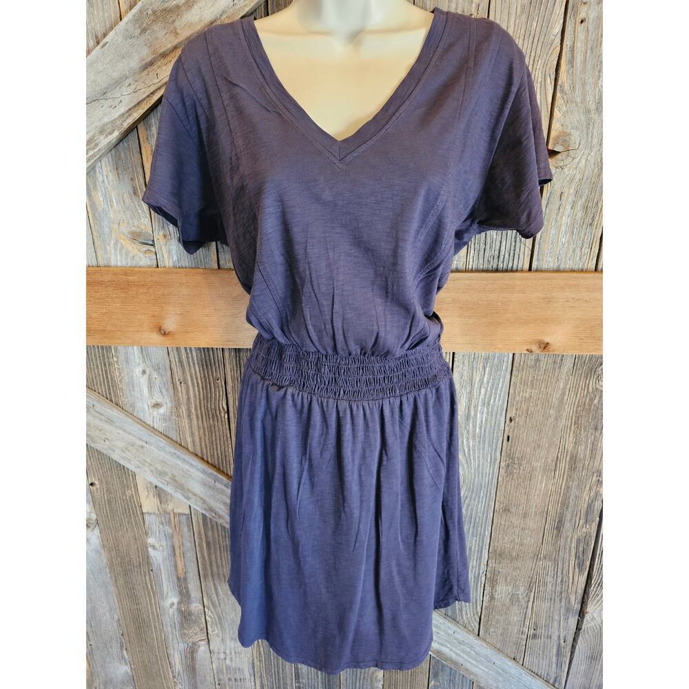 Heather brand size small made in USA elastic waist Midi comfort dress purple ^